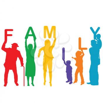Family concept with colored silhouettes of children and parents