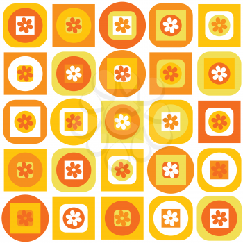 Orange pattern of geometric shapes and flowers