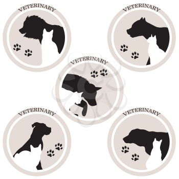 Set of veterinary icons with dogs and cats silhouettes