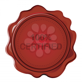 100% CERTIFIED wax seal against white background