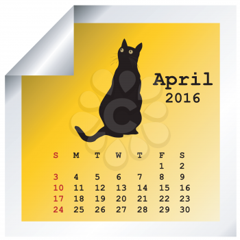 April 2016 Calendar with black cat