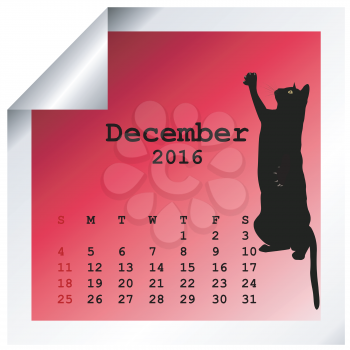 December 2016 Calendar with black cat silhouette