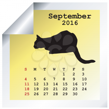 September 2016 Calendar with black cat silhouette
