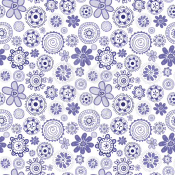 Mauve seamless background with stylized doodle flowers