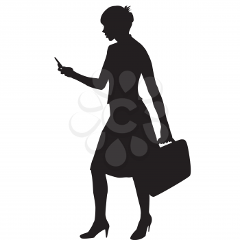 Silhouette of a business woman with laptop bag and cell phone