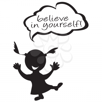 Doodle kids with speech bubble with message believe in yourself