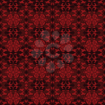 Red damask tapestry with floral patterns