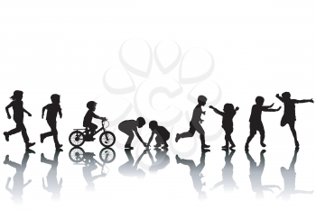 Silhouettes of children with shadow playing
