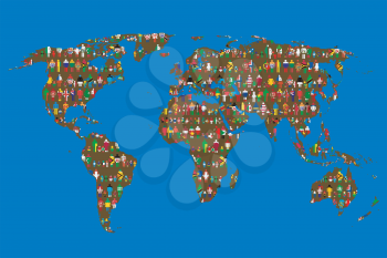 Globalizing concept of World map with people made from flags