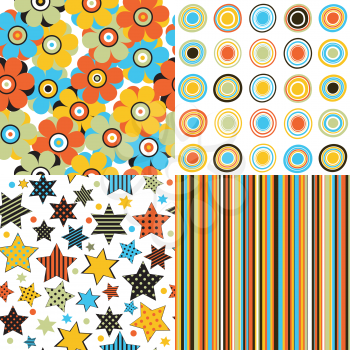 Set of patterns for kids with stars, stripes, flowers and round shapes