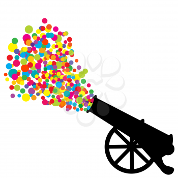 Abstract illustration with cannon silhouette and colored bubbles