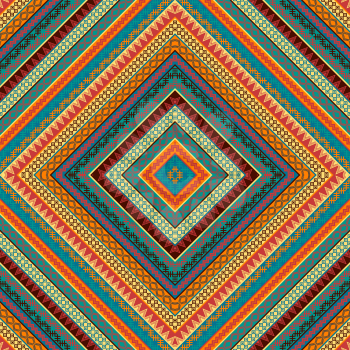 Geometric decorative seamless pattern with ethnic motifs