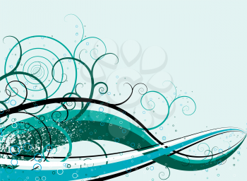 Royalty Free Clipart Image of a Soft Aqua Background With a Flourish
