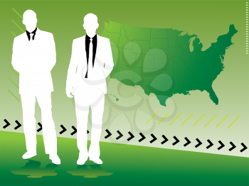 Royalty Free Clipart Image of Two Businessmen in Front of an American Map