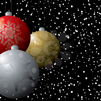 Royalty Free Clipart Image of Christmas Ornaments on a Spotted Background