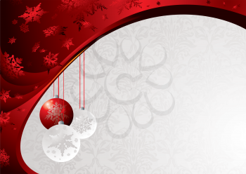 Royalty Free Clipart Image of a Background With Snowflakes and Ornaments