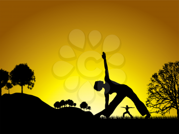 Royalty Free Clipart Image of People Doing Yoga in the Sun