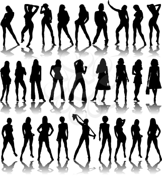 Royalty Free Clipart Image of a Group of Posing Female Silhouettes