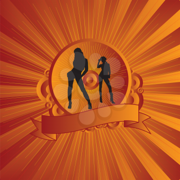 Royalty Free Clipart Image of a Shield With Two Women Silhouettes