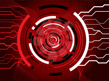Royalty Free Clipart Image of a Red Circular Background With Lines