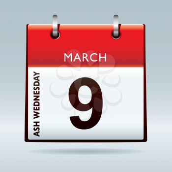 Ash wednesday calendar icon with red top and drop shadow