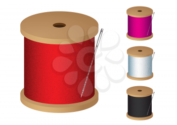 Cotton reel collection with sewing needle and colored thread