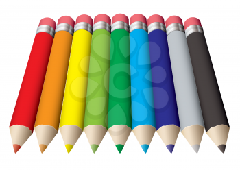 Rainbow collection of colored pencils with rubber erasers