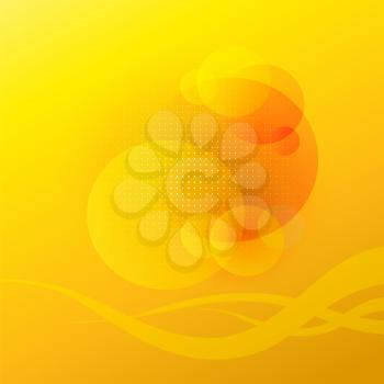 Royalty Free Clipart Image of a Yellow Background With Orbs and Flourishes