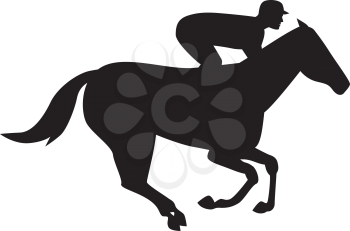 Royalty Free Clipart Image of a Horse and Jockey Silhouettes