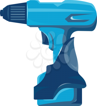 vector illustration of a concept cordless drill side view retro style on isolated white background.
