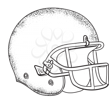 Drawing sketch style illustration of an american football helmet viewed from the side done on isolated white background done in black and white. 