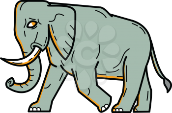 Mono line illustration of an African elephant,  African bush or forest elephant walking viewed from side done in monoline style.