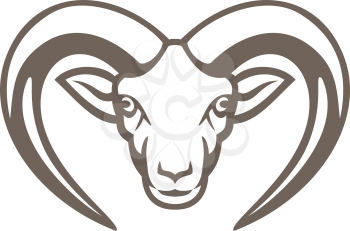Mascot icon illustration of head of Armenian mouflon, Ovis orientalis gmelini, an endangered mouflon endemic to Iran, Armenia, and Azerbaijan viewed from front on isolated background in retro style.
