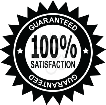 Icon mark seal sign  illustration showing 100% percent satisfaction guaranteed stamp, rosette or badge on isolated background done in retro black and white style.