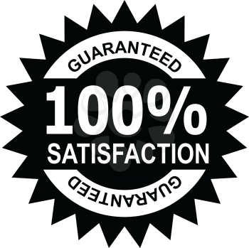 Icon mark seal sign  illustration showing 100% percent satisfaction guaranteed stamp, rosette or badge on isolated background done in retro black and white style.