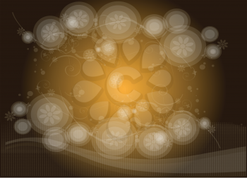 Royalty Free Clipart Image of an Orange and Brown Background With Bubbles