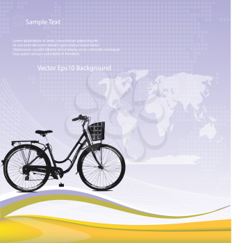 Royalty Free Clipart Image of a Bike on a Mauve Background With a Map