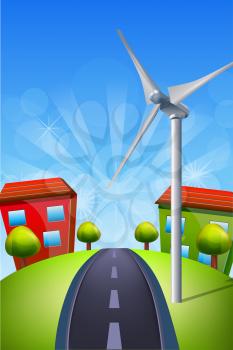 Wind Turbines on Green Field Illustration