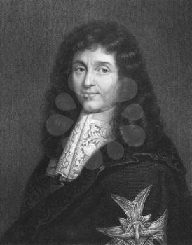 Royalty Free Photo of Jean-Baptiste Colbert (1619-1683) on engraving from the 1800s. French minister of finance during 1665-1683. 
Engraved by W.Holl from a painting by P.Mignard and published in Lon