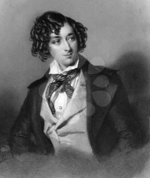 Benjamin Disraeli, 1st Earl of Beaconsfield  (1804-1881) on engraving from 1839. British Prime Minister, parliamentarian, Conservative statesman and literary figure. Engraved by H.Robinson after a pai