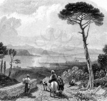 Hellespont on engraving from 1832. Engraved by E.Finden after a drawing by J.D.Harding from a scetch by W.Page.