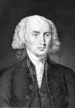 James Madison (1751-1836) on engraving from 1859. Fourth President of the United States during 1809–1817. Engraved by unknown artist and published in Meyers Konversations-Lexikon, Germany,1859.