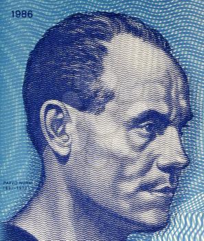 Paavo Nurmi (1897-1973) on 10 Markkaa 1986 Banknote from Finland. Finnish middle and long distance runner.