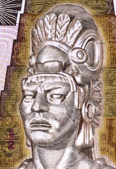 Tecun Uman (1500-1524) on Half Quetzal 1998 Banknote from Guatemala. Last ruler and king of the K'iche' Maya people.