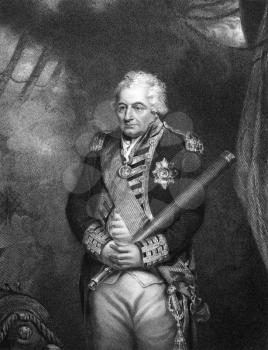 John Jervis, 1st Earl of St Vincent (1735-1823) on engraving from 1834.  Admiral in the Royal Navy and Member of Parliament in the United Kingdom. Engraved by H.Robinson and published in ''Portraits o