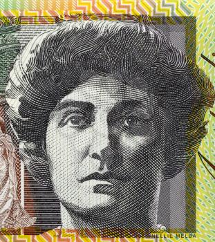 Dame Nellie Melba (1861-1931) on 100 Dollars 1996 banknote from Australia. Australian operatic soprano.
