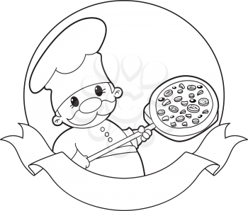 illustration of a pizza chef banner outlined