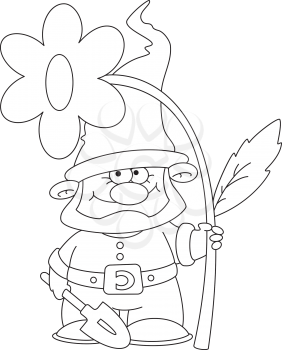 illustration of a gnome and flower outlined