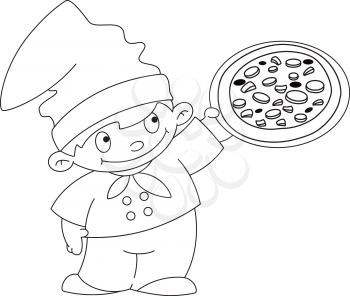 illustration of a small cook with pizza outlined