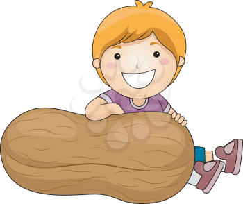 Royalty Free Clipart Image of a Boy With a Big Peanut